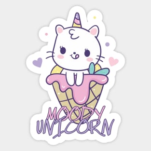 Moody unicorn - Cute little unicorn in an ice cream you and your kids would love! - Available in stickers, clothing, etc Sticker